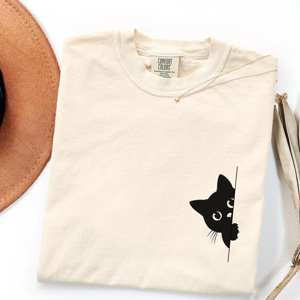 Black Cat Shirt, Funny Peeking Cat Shirt,  Shirt For Women